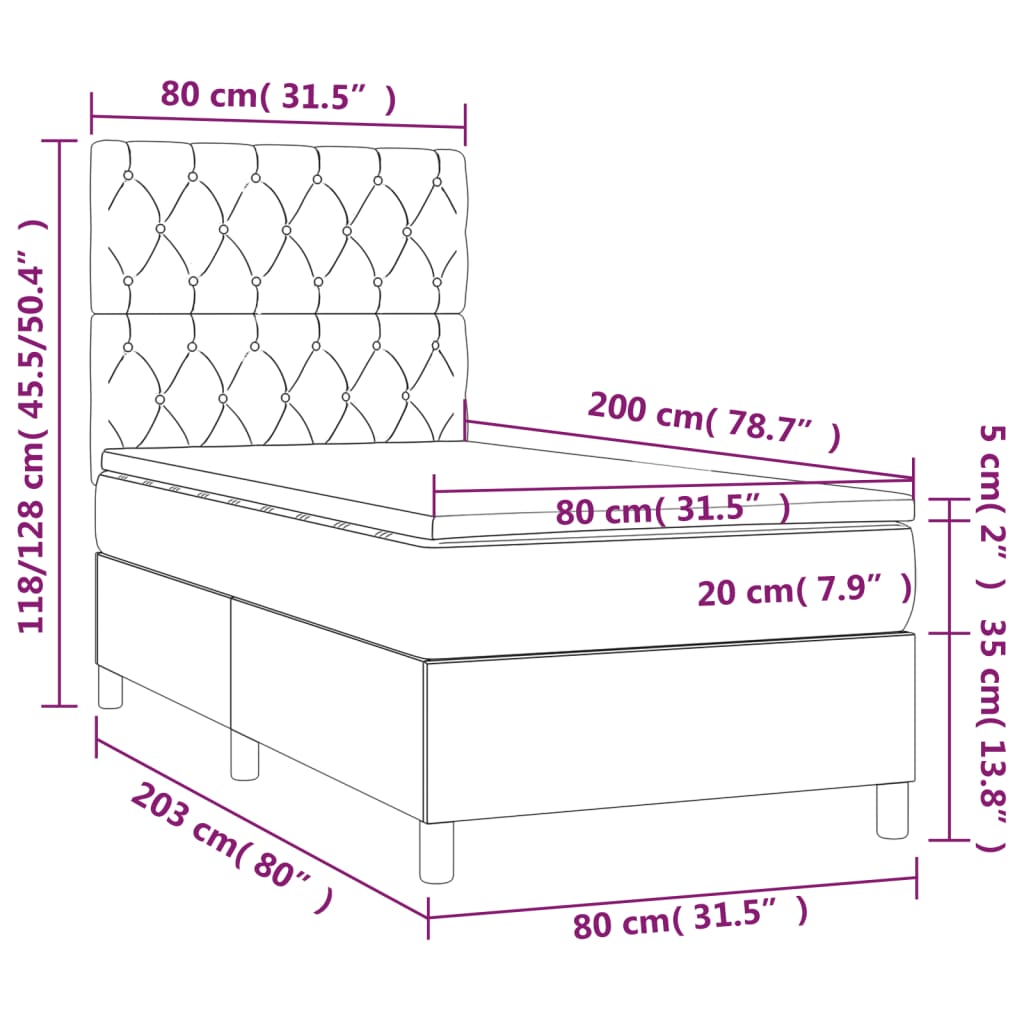 Sommier à lattes de lit matelas et LED Rose 80x200 cm Velours - XIOS