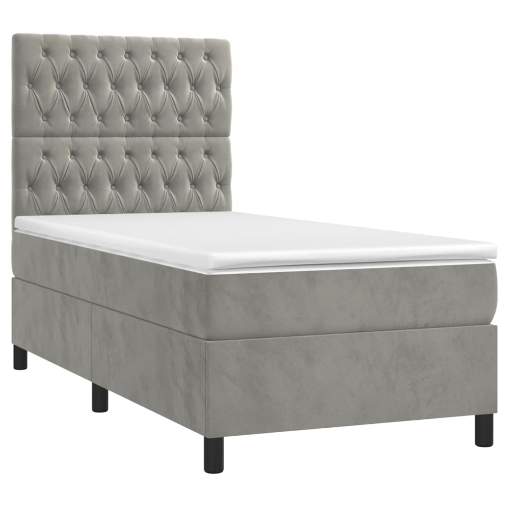 Sommier à lattes de lit et matelas et LED Gris clair 90x190 cm - XIOS