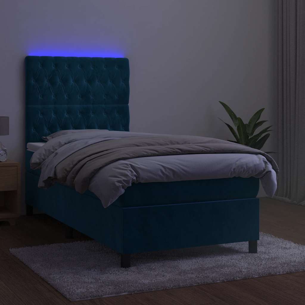 Sommier à lattes de lit et matelas et LED Bleu foncé 90x190 cm
