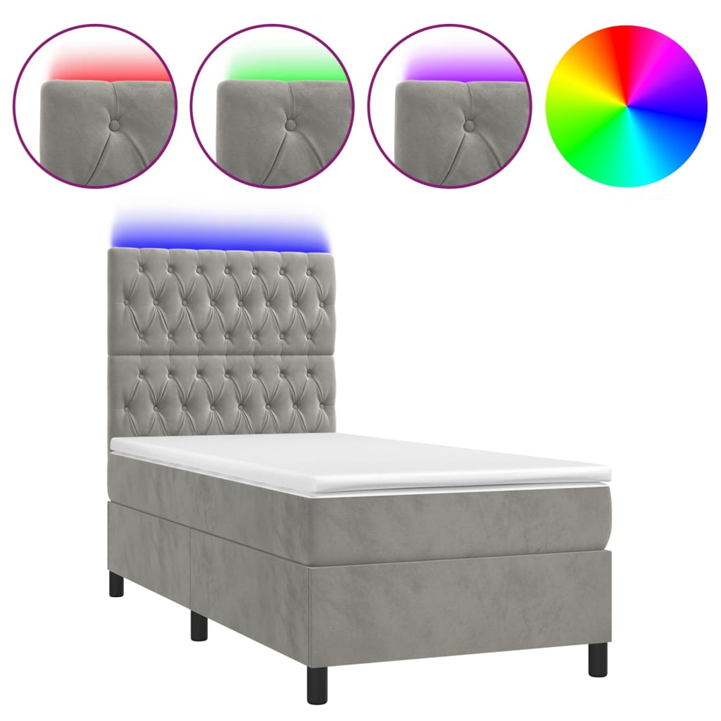 Sommier à lattes de lit et matelas et LED Gris clair 90x200 cm - XIOS