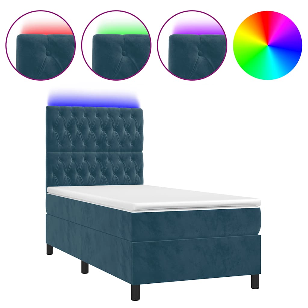 Sommier à lattes de lit et matelas et LED Bleu foncé 90x200 cm