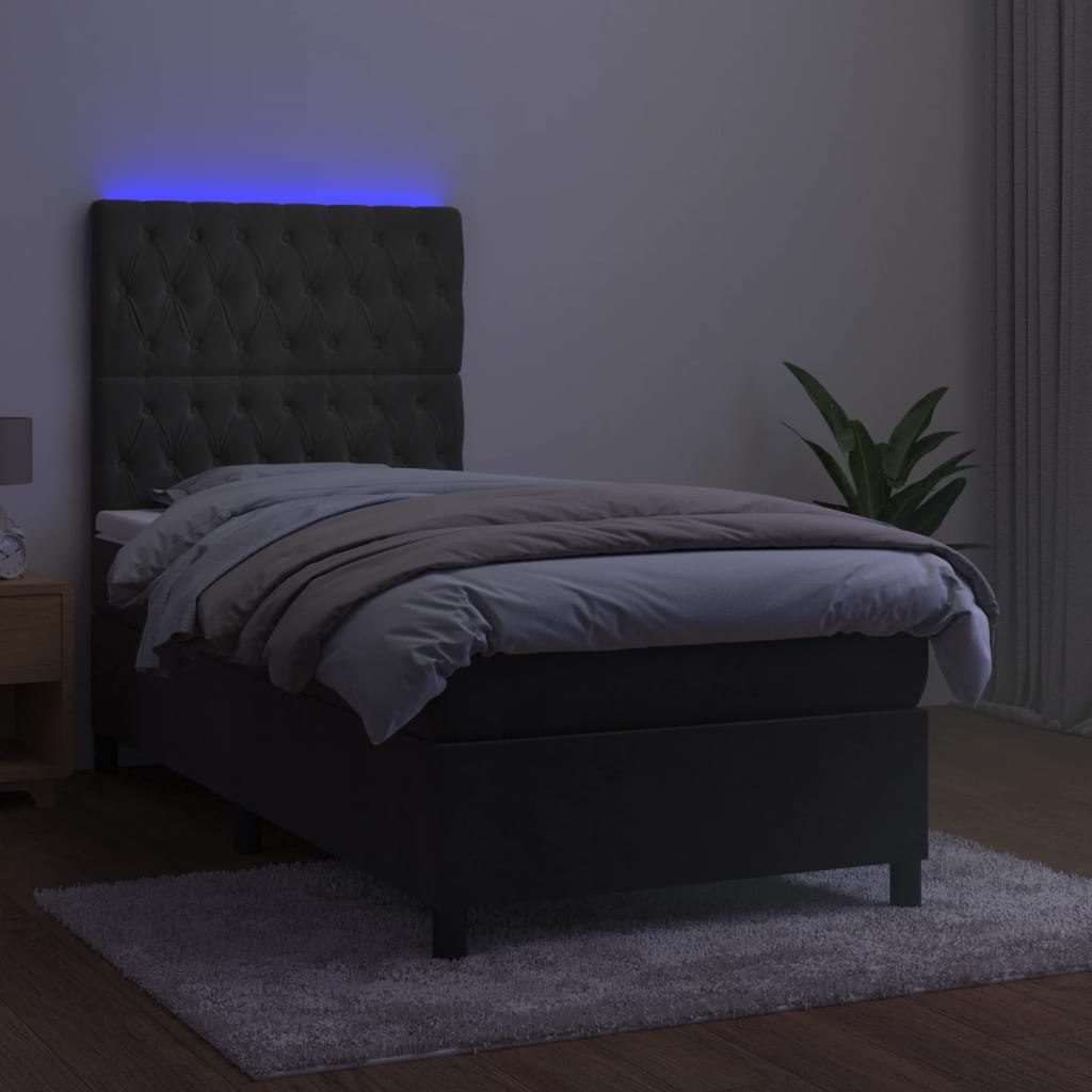 Sommier à lattes de lit matelas et LED Gris foncé 100x200 cm - XIOS