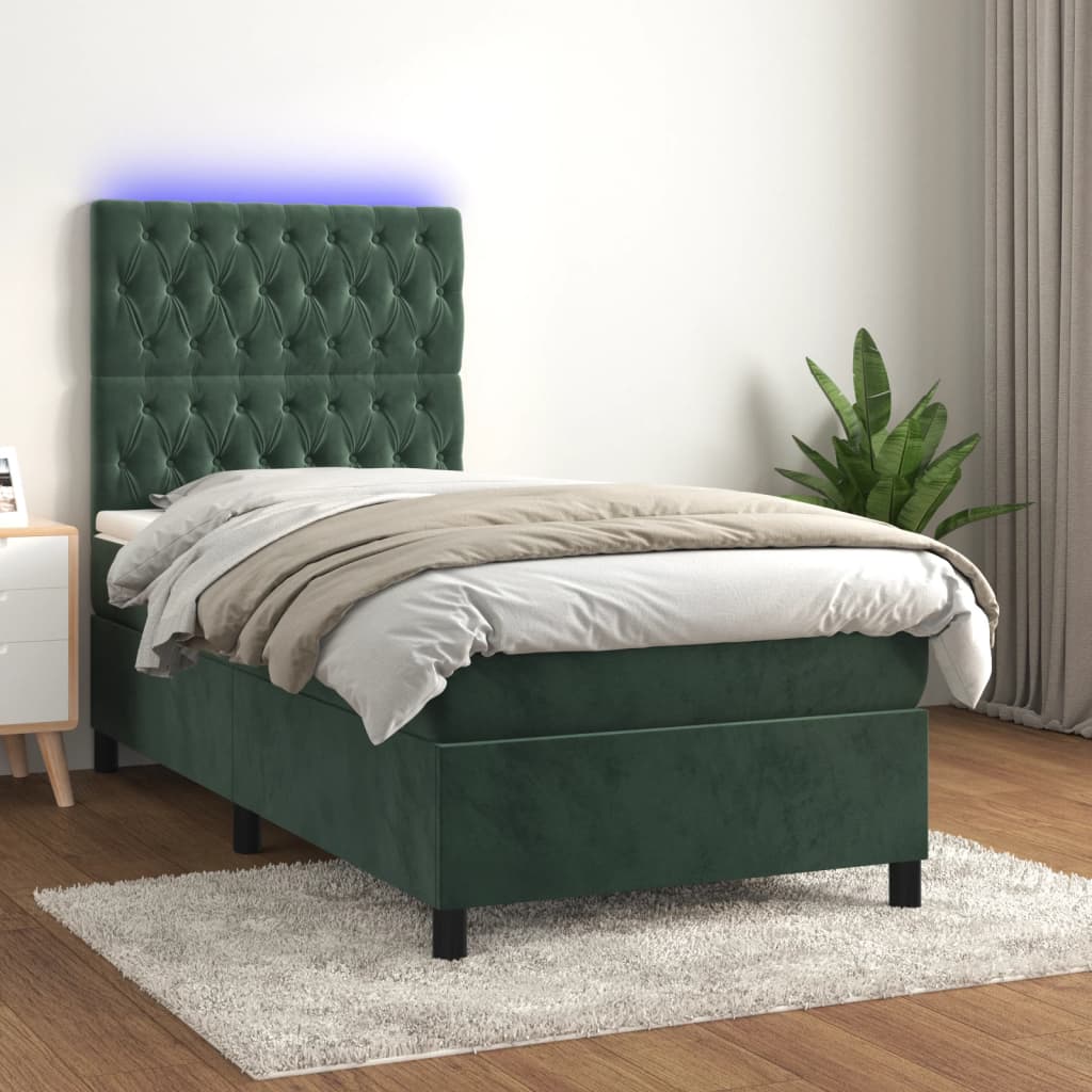 Sommier à lattes de lit matelas et LED Vert foncé 100x200 cm - XIOS