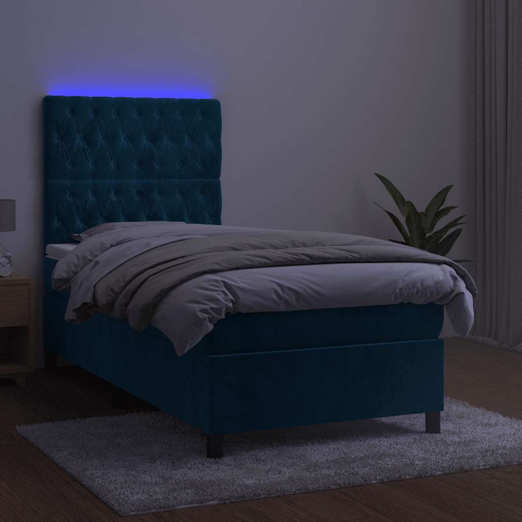 Sommier à lattes de lit matelas et LED Bleu foncé 100x200 cm - XIOS