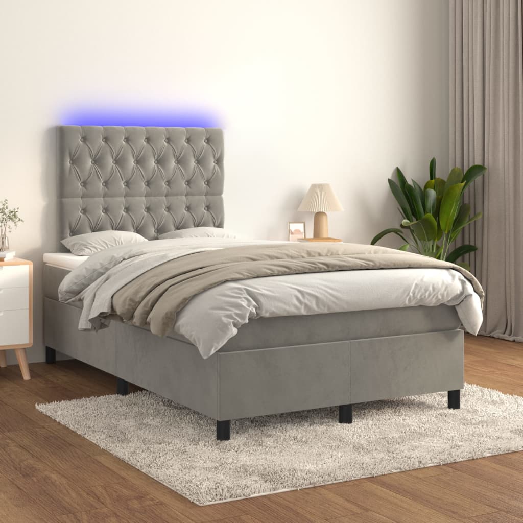 Sommier à lattes de lit matelas et LED Gris clair 120x200 cm - XIOS