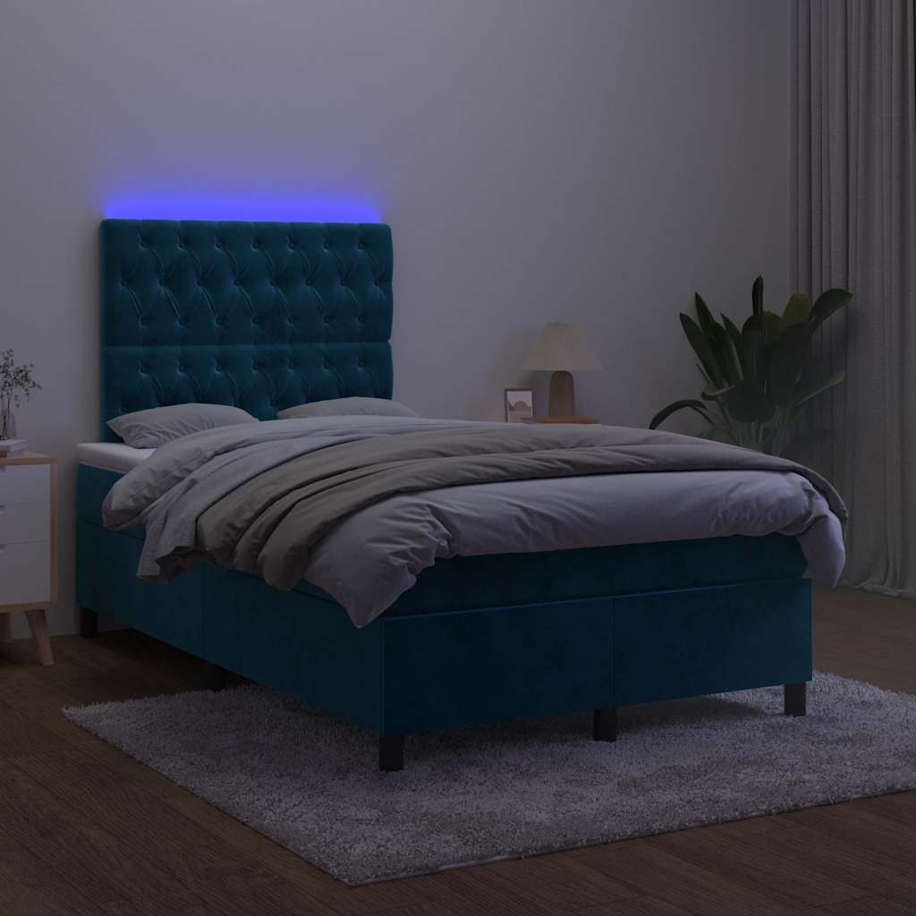 Sommier à lattes de lit matelas et LED Bleu foncé 120x200 cm - XIOS