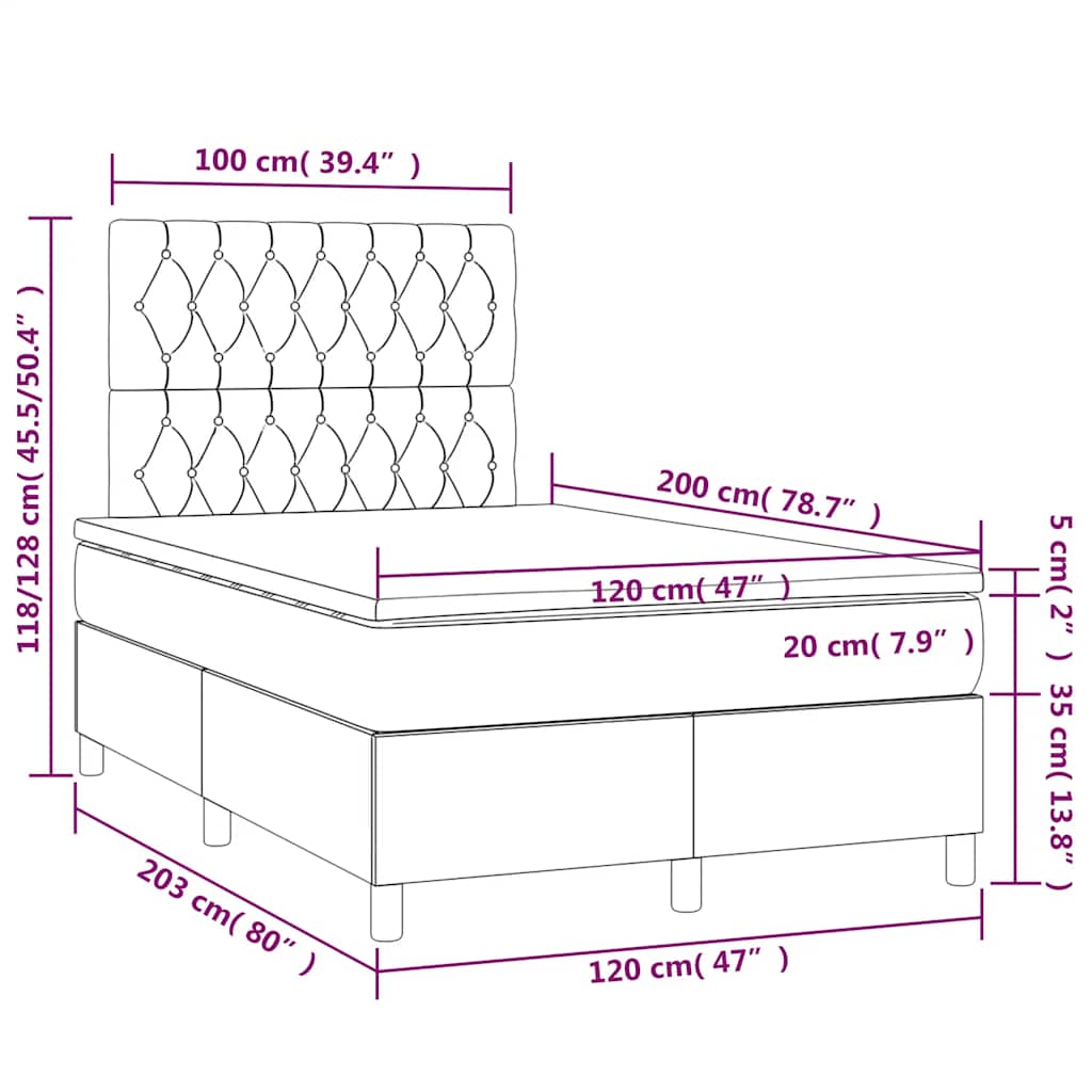 Sommier à lattes de lit matelas et LED Bleu foncé 120x200 cm - XIOS