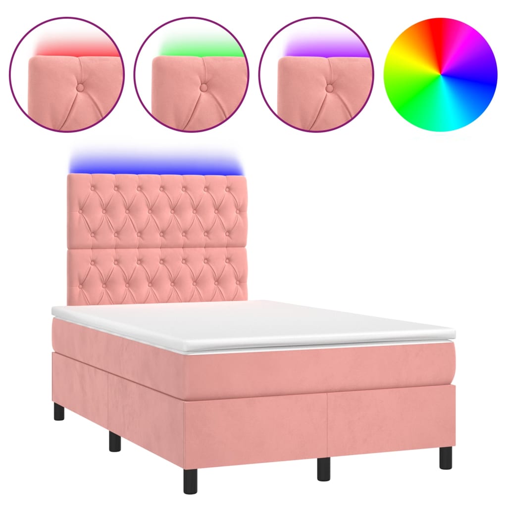 Sommier à lattes de lit matelas et LED Rose 120x200 cm Velours - XIOS