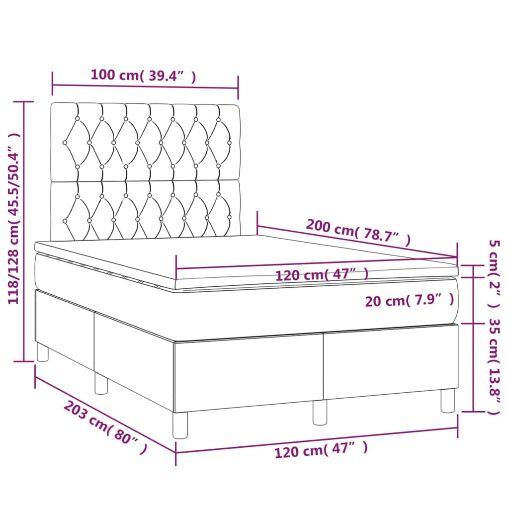 Sommier à lattes de lit matelas et LED Rose 120x200 cm Velours - XIOS
