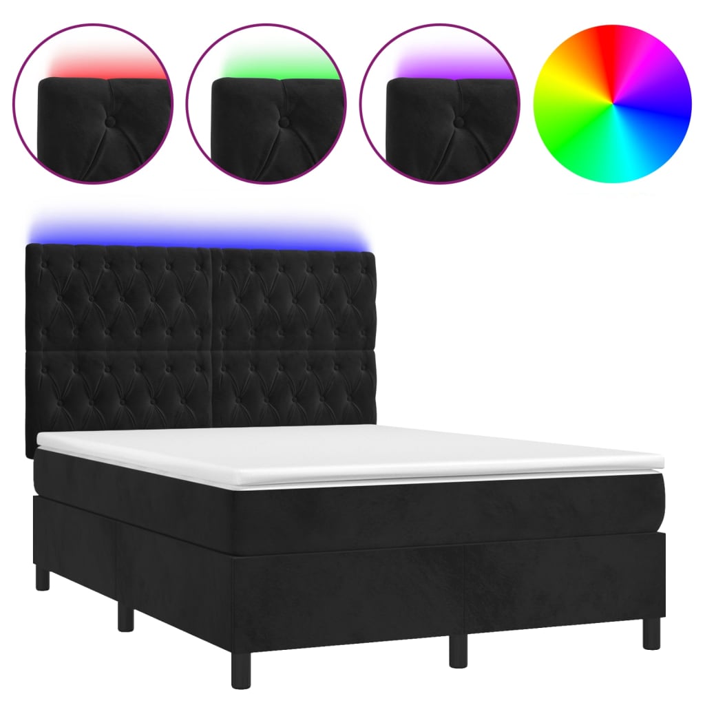 Sommier à lattes de lit matelas et LED Noir 140x190 cm Velours - XIOS