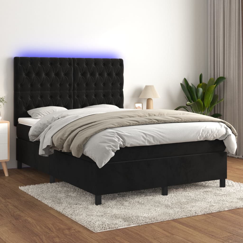 Sommier à lattes de lit matelas et LED Noir 140x190 cm Velours - XIOS