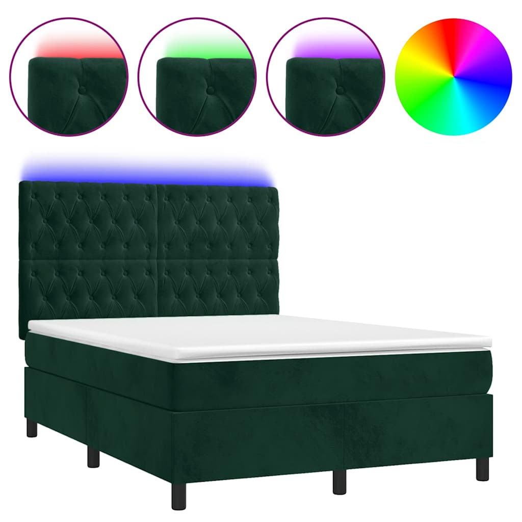 Sommier à lattes de lit matelas et LED Vert foncé 140x190 cm - XIOS