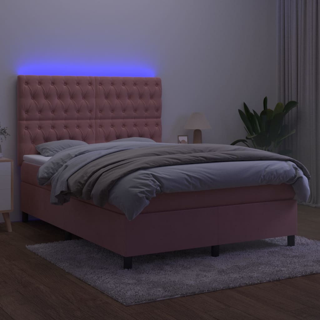 Sommier à lattes de lit matelas et LED Rose 140x190 cm Velours - XIOS