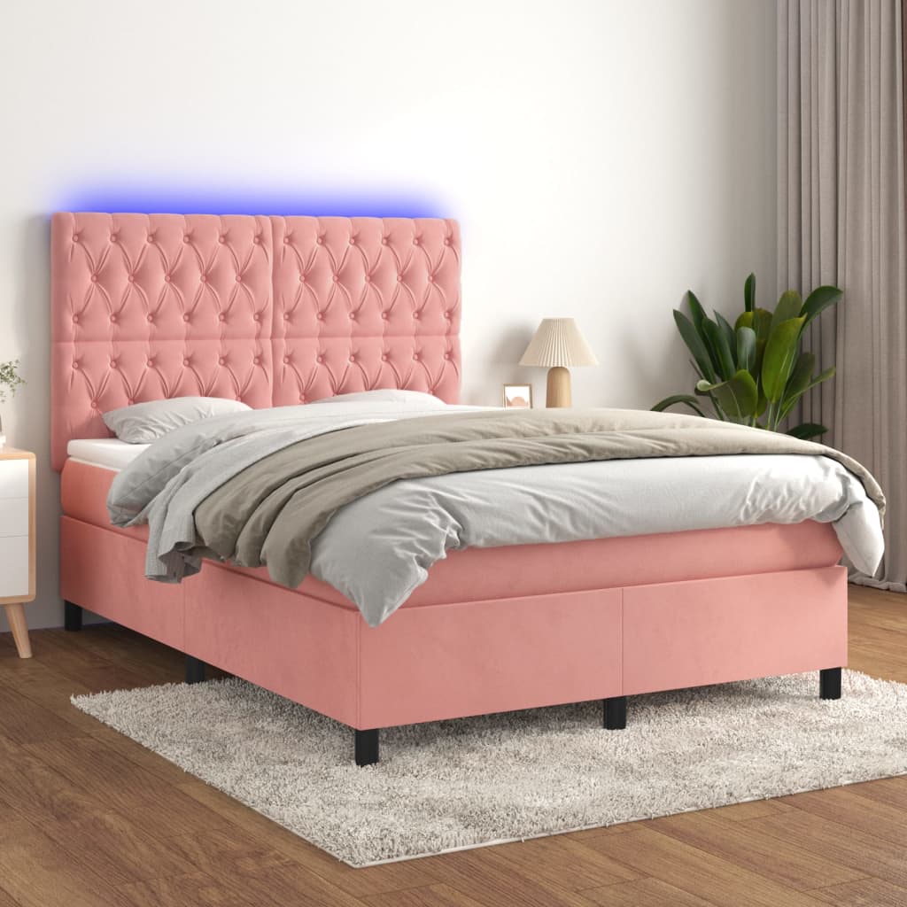 Sommier à lattes de lit matelas et LED Rose 140x190 cm Velours - XIOS