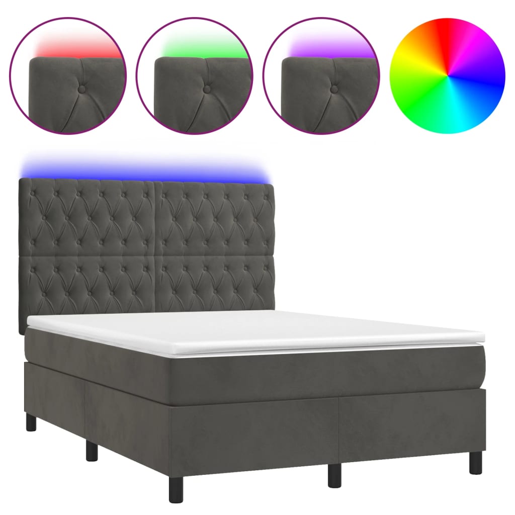 Sommier à lattes de lit matelas et LED Gris foncé 140x200 cm - XIOS