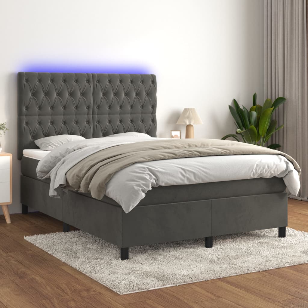 Sommier à lattes de lit matelas et LED Gris foncé 140x200 cm - XIOS