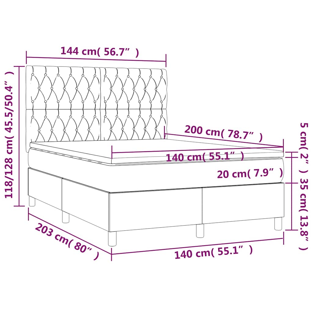 Sommier à lattes de lit matelas et LED Bleu foncé 140x200 cm - XIOS