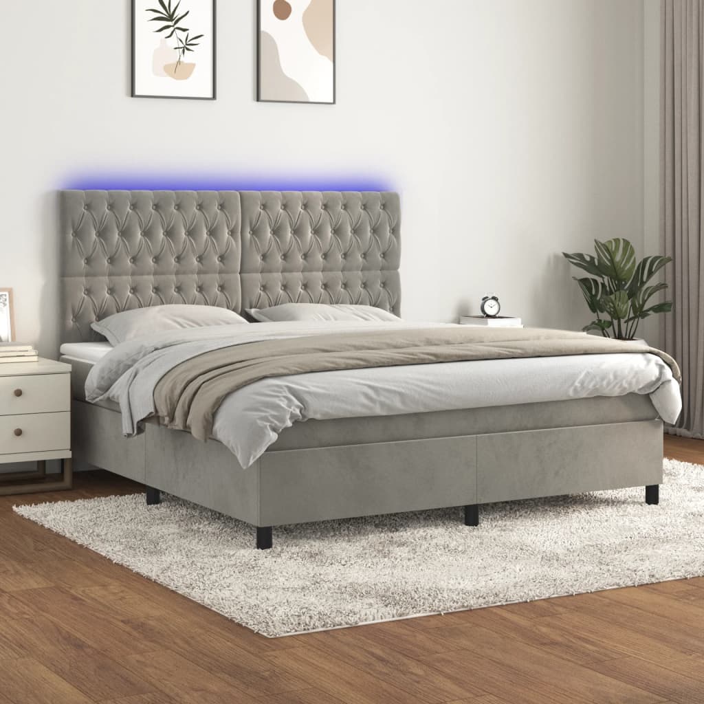 Sommier à lattes de lit matelas et LED Gris clair 160x200 cm - XIOS