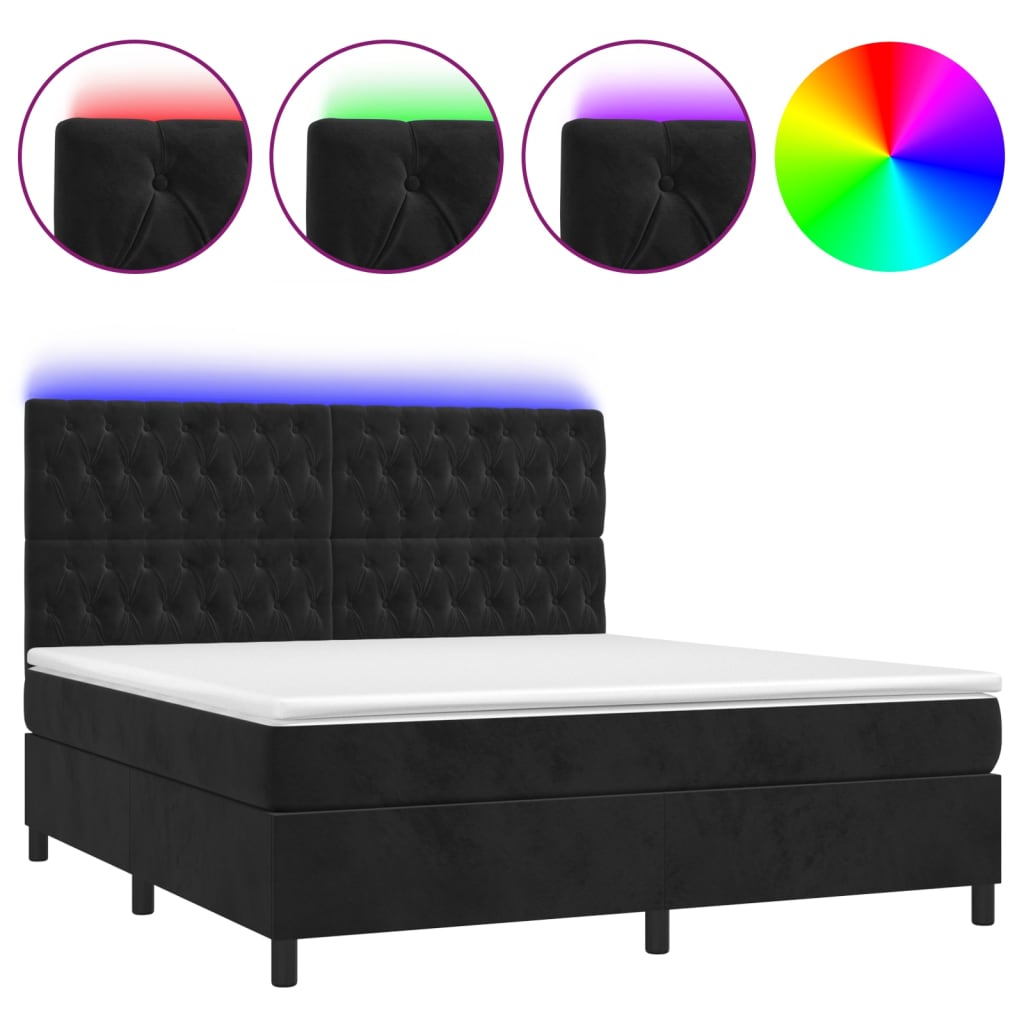 Sommier à lattes de lit matelas et LED Noir 160x200 cm Velours - XIOS