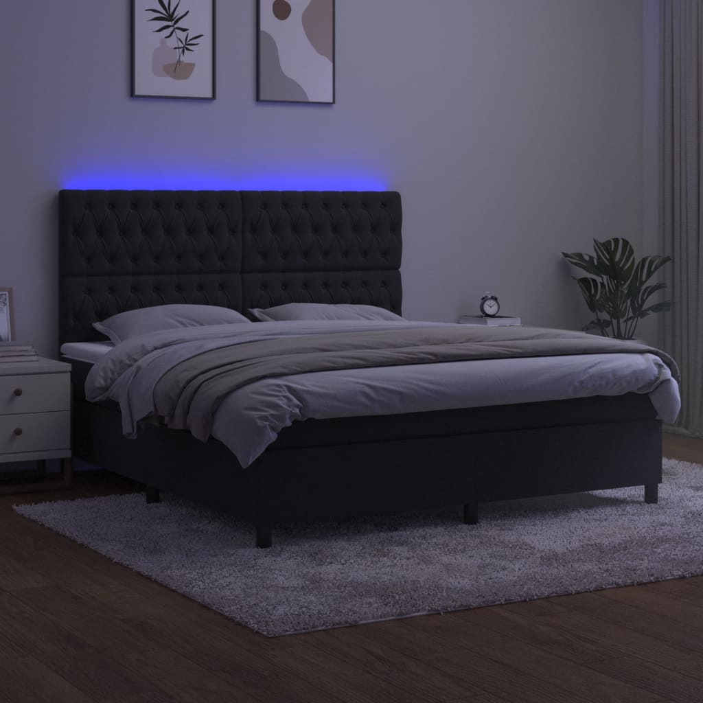 Sommier à lattes de lit matelas et LED Noir 160x200 cm Velours - XIOS