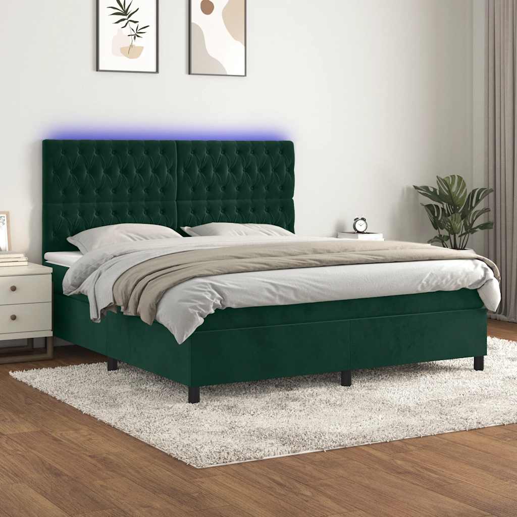 Sommier à lattes de lit matelas et LED Vert foncé 160x200 cm - XIOS