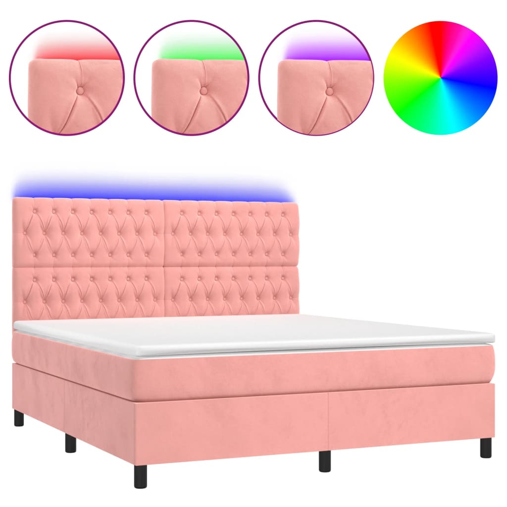Sommier à lattes de lit matelas et LED Rose 160x200 cm Velours - XIOS