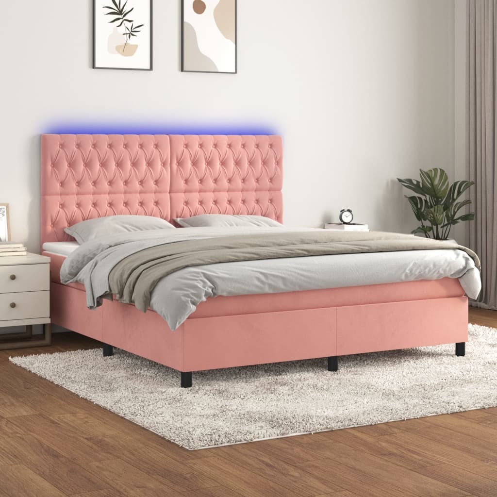 Sommier à lattes de lit matelas et LED Rose 160x200 cm Velours - XIOS