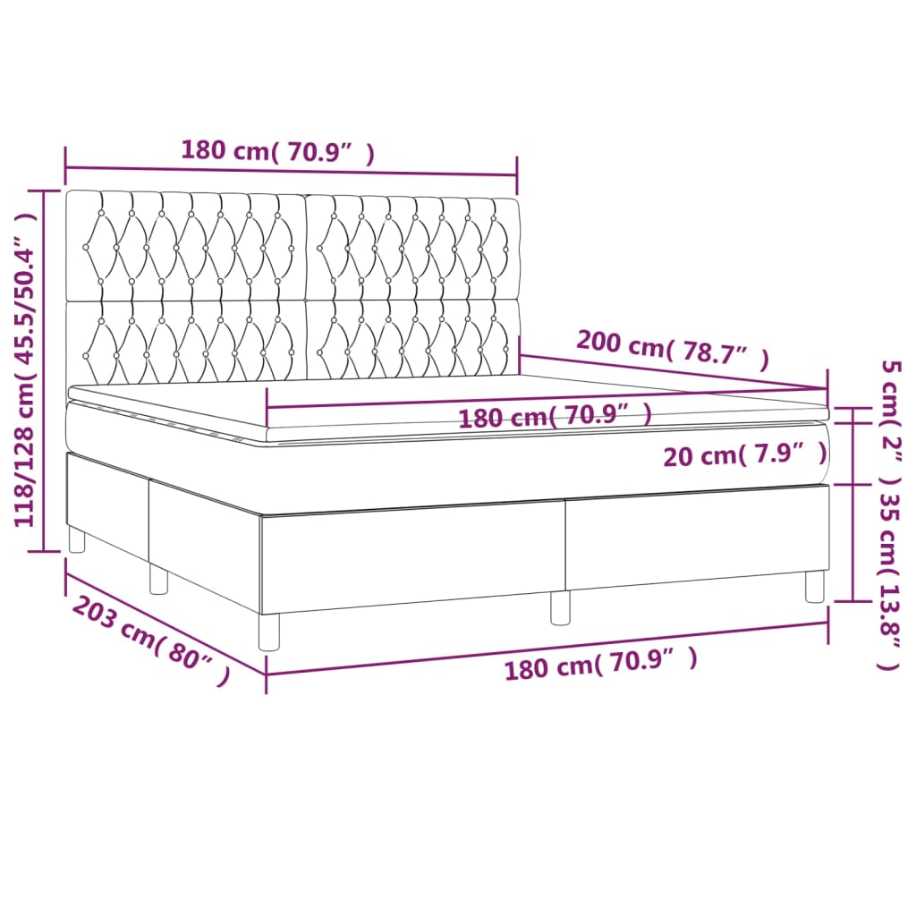 Sommier à lattes de lit matelas et LED Gris foncé 180x200 cm - XIOS