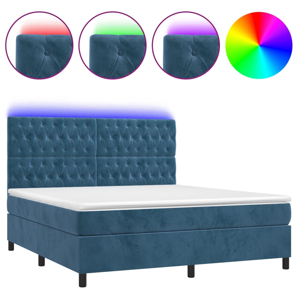 Sommier à lattes de lit matelas et LED Bleu foncé 180x200 cm - XIOS
