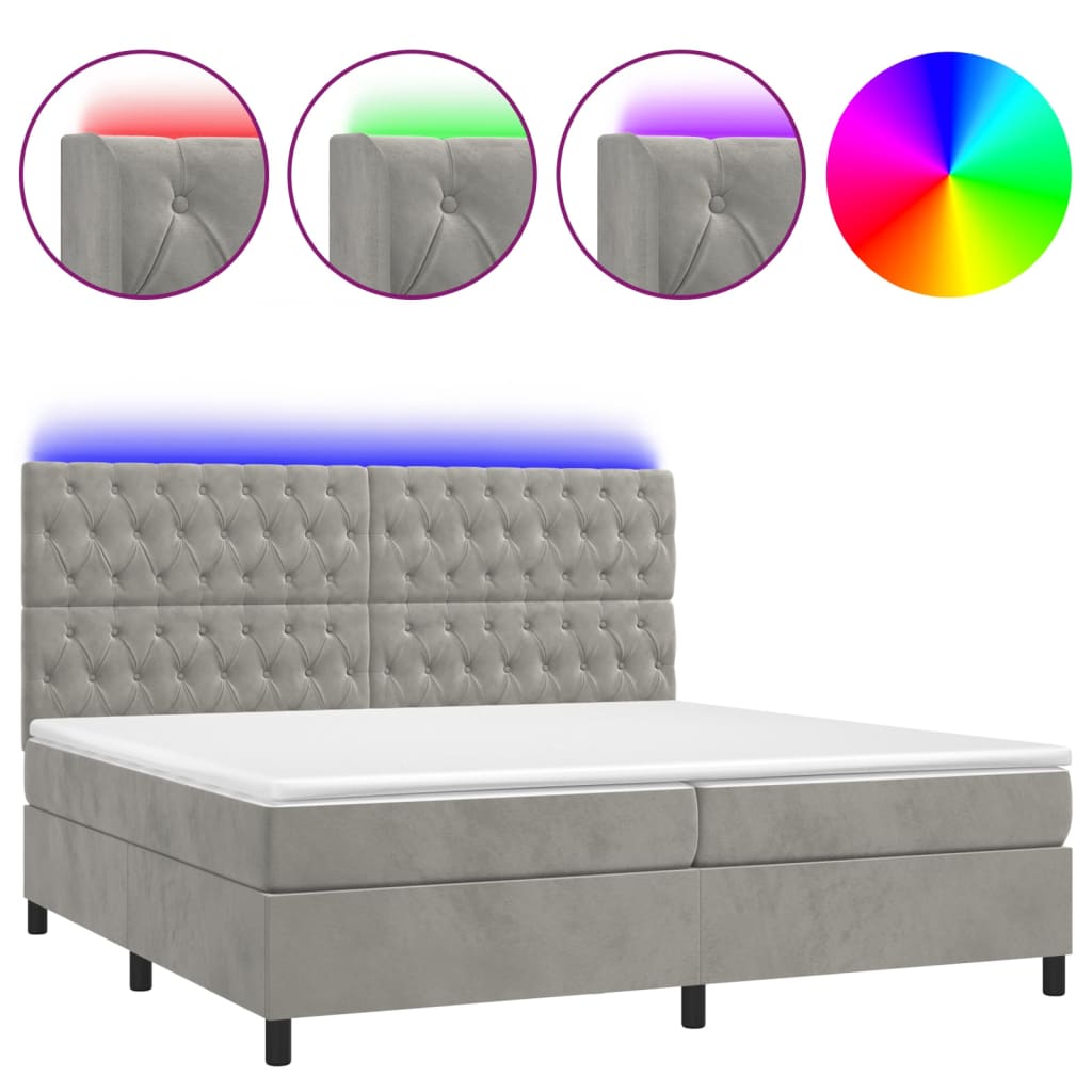 Sommier à lattes de lit matelas et LED Gris clair 200x200 cm - XIOS