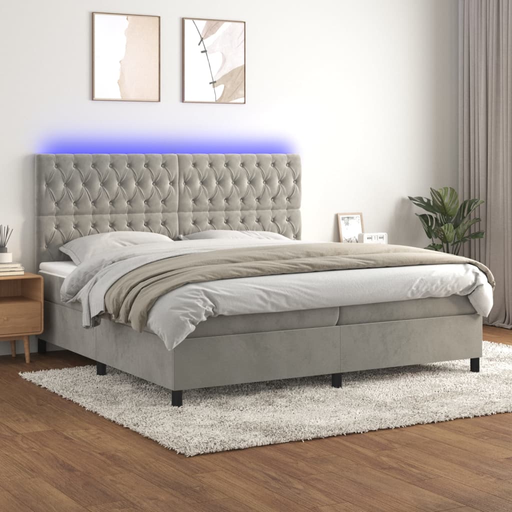 Sommier à lattes de lit matelas et LED Gris clair 200x200 cm - XIOS