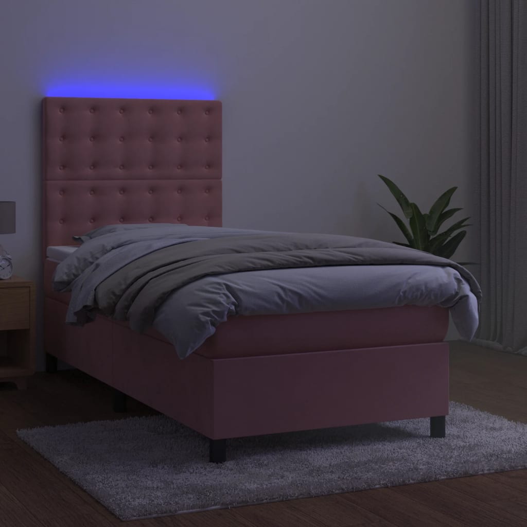 Sommier à lattes de lit matelas et LED Rose 80x200 cm Velours - XIOS