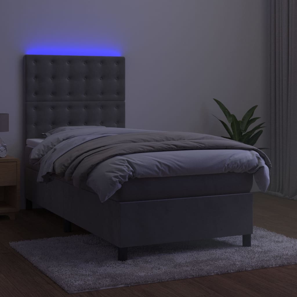 Sommier à lattes de lit et matelas et LED Gris clair 90x190 cm - XIOS