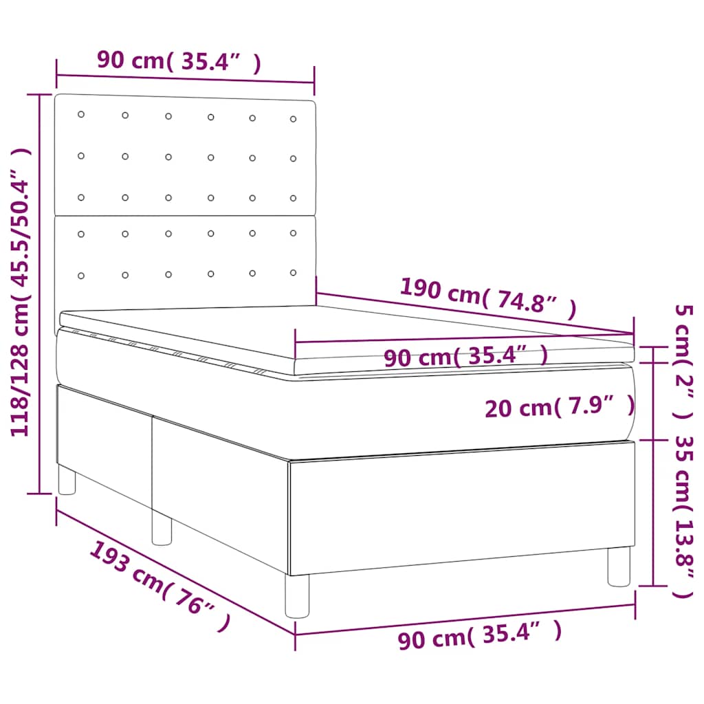 Sommier à lattes de lit et matelas et LED Vert foncé 90x190 cm - XIOS