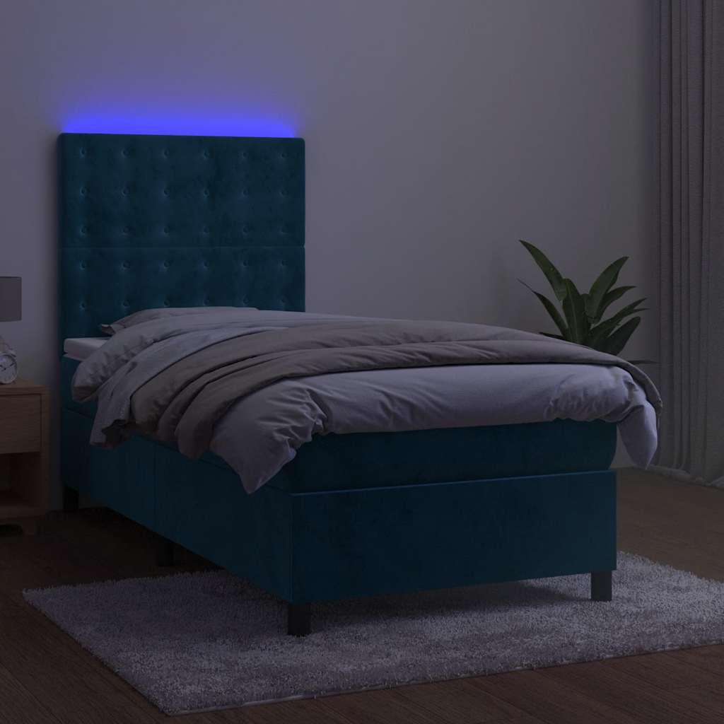 Sommier à lattes de lit et matelas et LED Bleu foncé 90x190 cm - XIOS