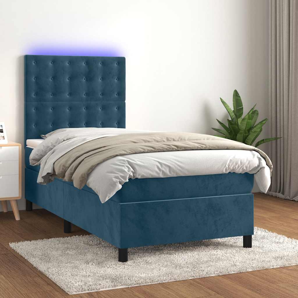 Sommier à lattes de lit et matelas et LED Bleu foncé 90x190 cm - XIOS