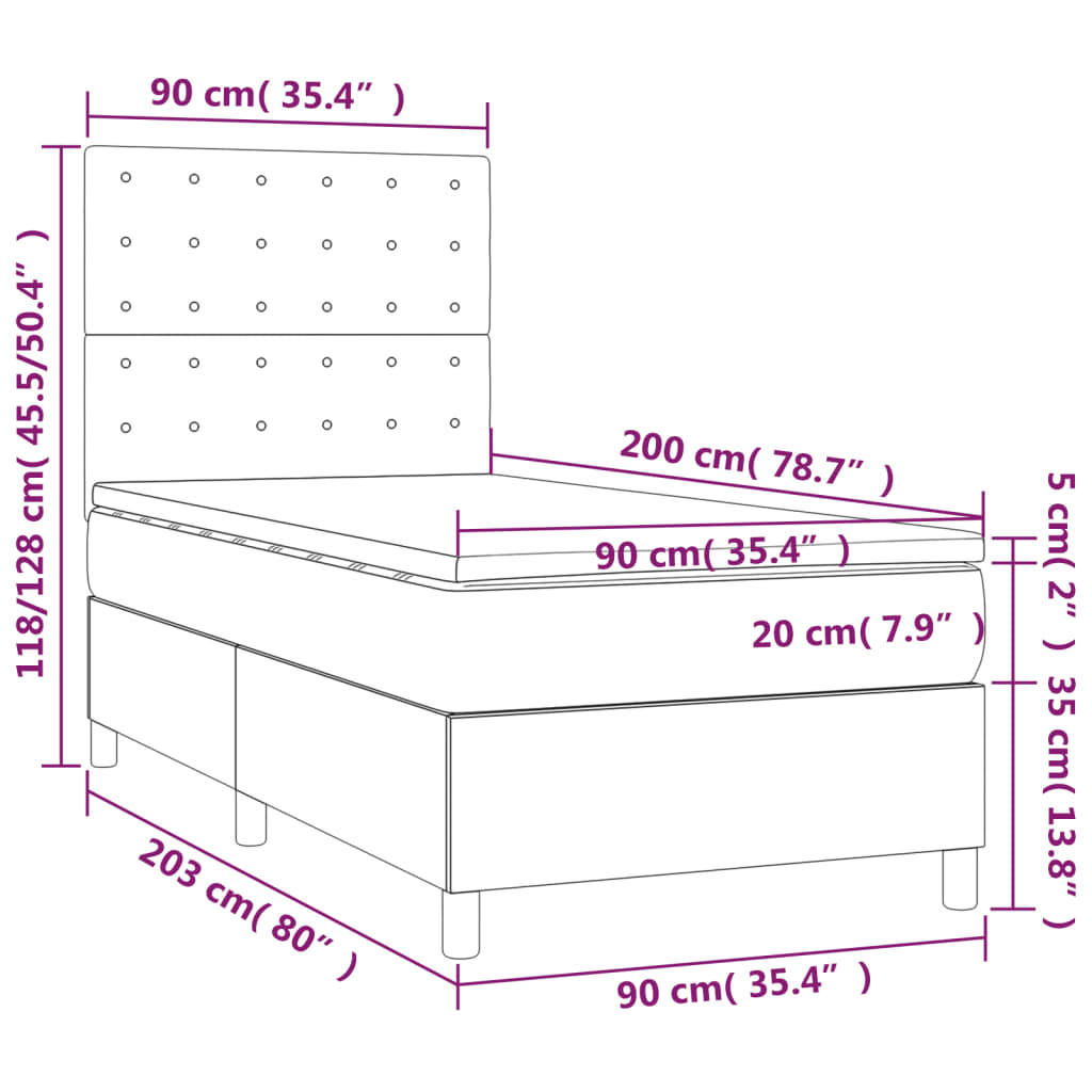 Sommier à lattes de lit et matelas et LED Gris clair 90x200 cm - XIOS