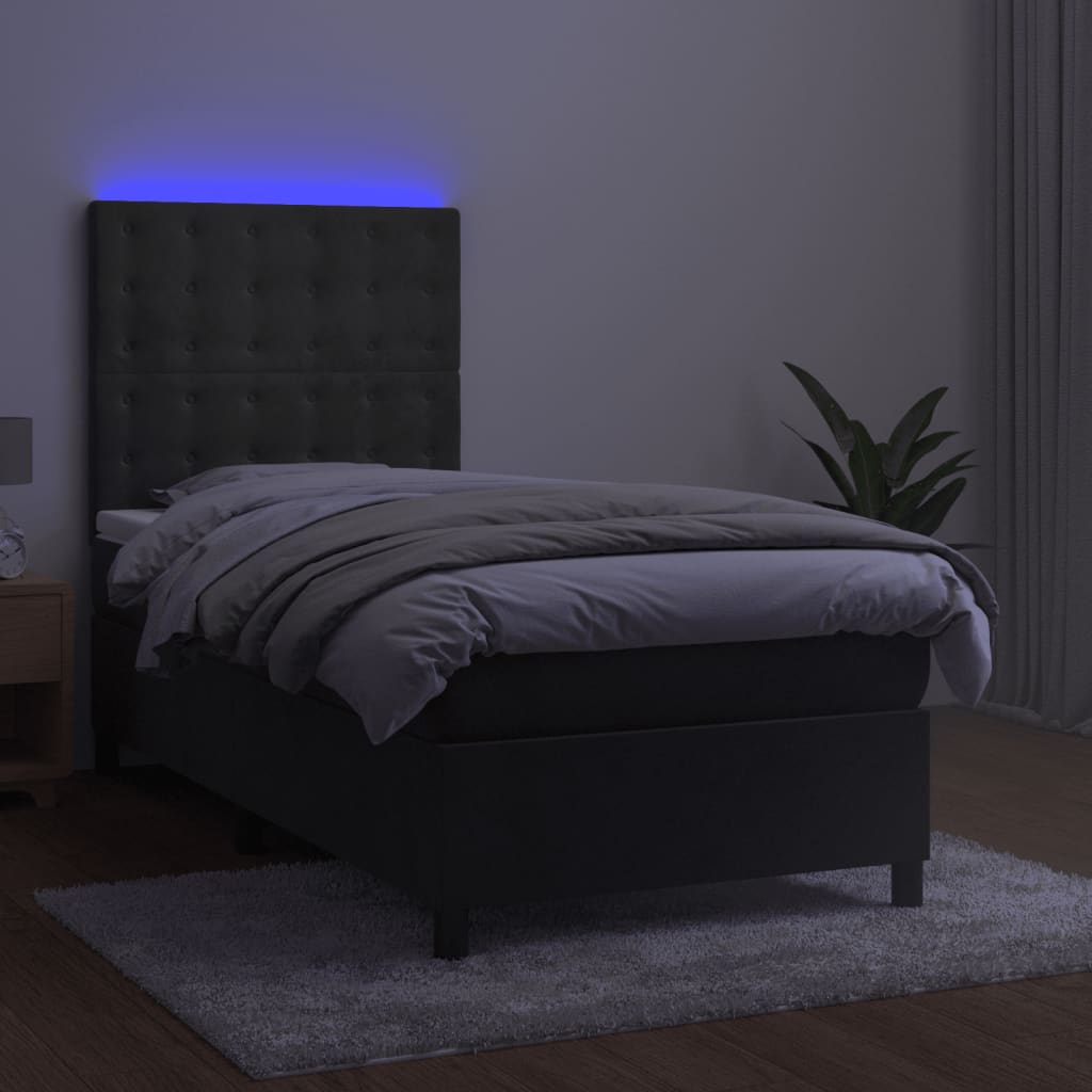 Sommier à lattes de lit et matelas et LED Gris foncé 90x200 cm - XIOS