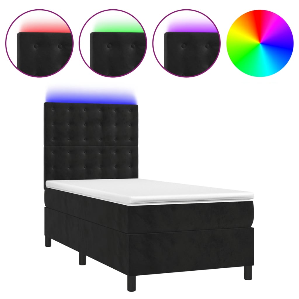 Sommier à lattes de lit matelas et LED Noir 100x200 cm Velours - XIOS