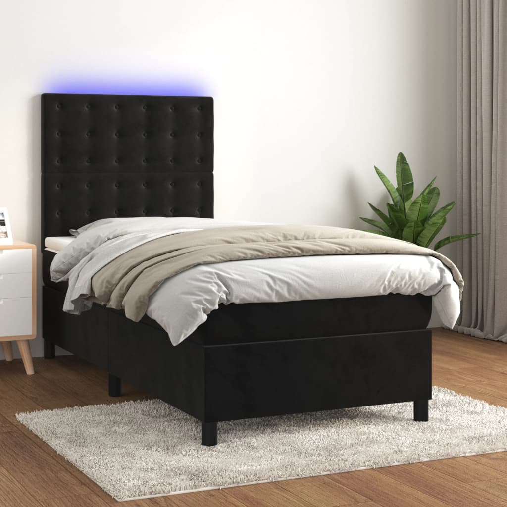 Sommier à lattes de lit matelas et LED Noir 100x200 cm Velours - XIOS