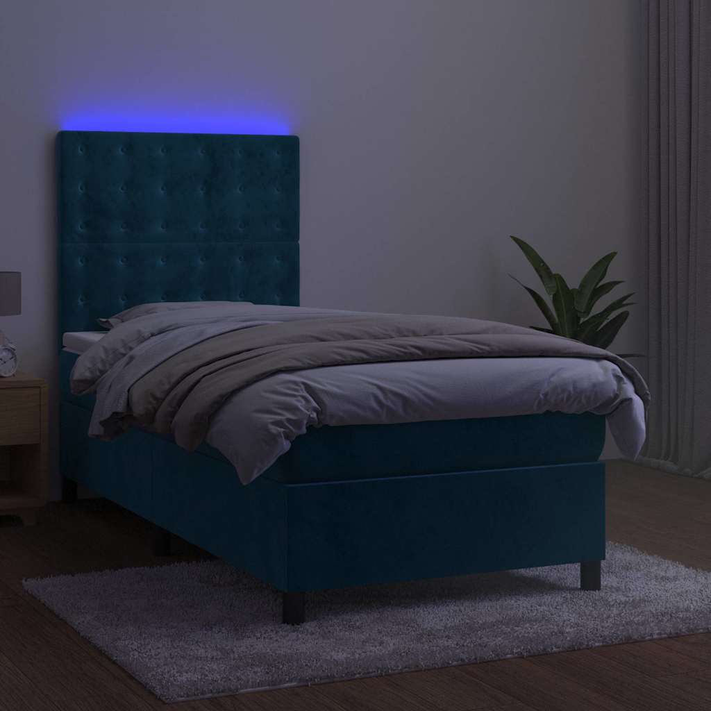 Sommier à lattes de lit matelas et LED Bleu foncé 100x200 cm - XIOS
