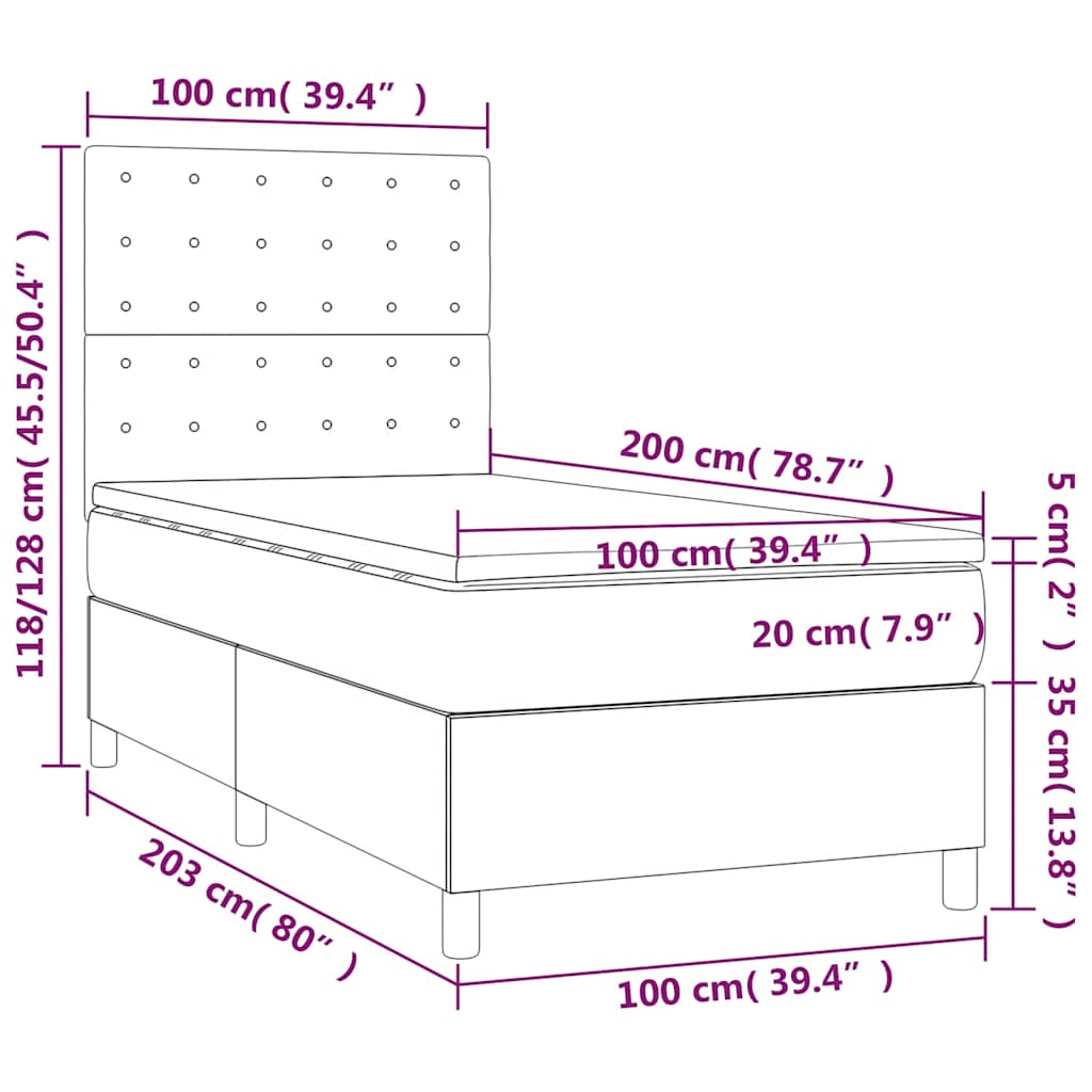 Sommier à lattes de lit matelas et LED Bleu foncé 100x200 cm - XIOS
