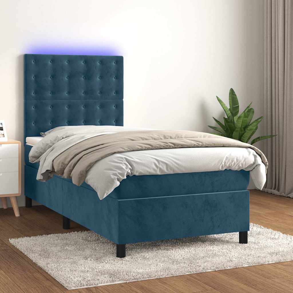 Sommier à lattes de lit matelas et LED Bleu foncé 100x200 cm - XIOS