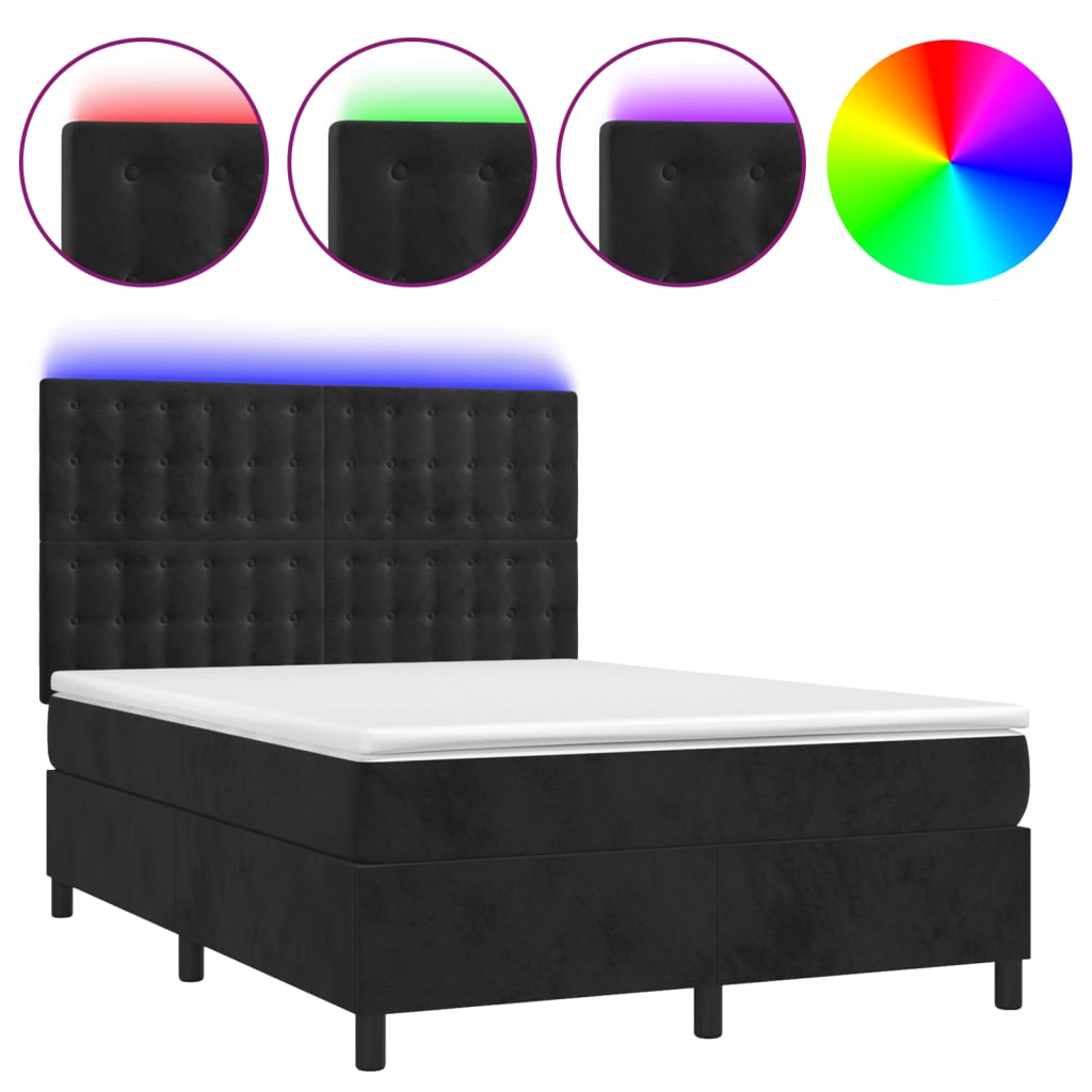 Sommier à lattes de lit matelas et LED Noir 140x190 cm Velours - XIOS