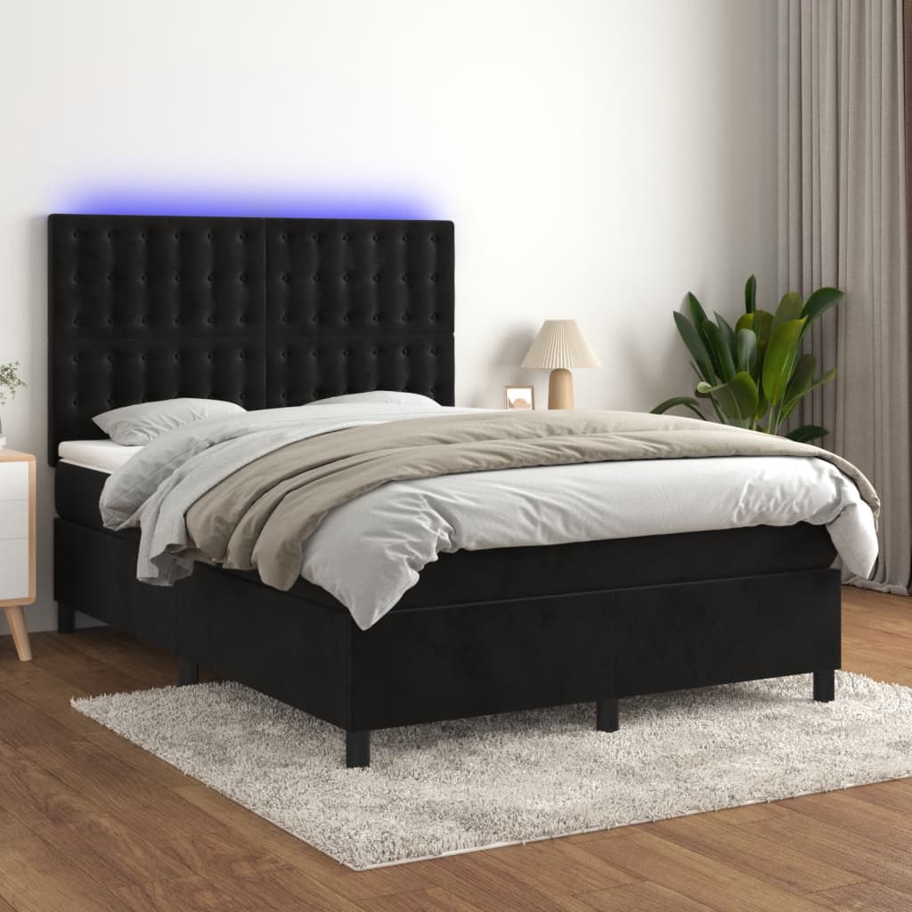 Sommier à lattes de lit matelas et LED Noir 140x190 cm Velours - XIOS