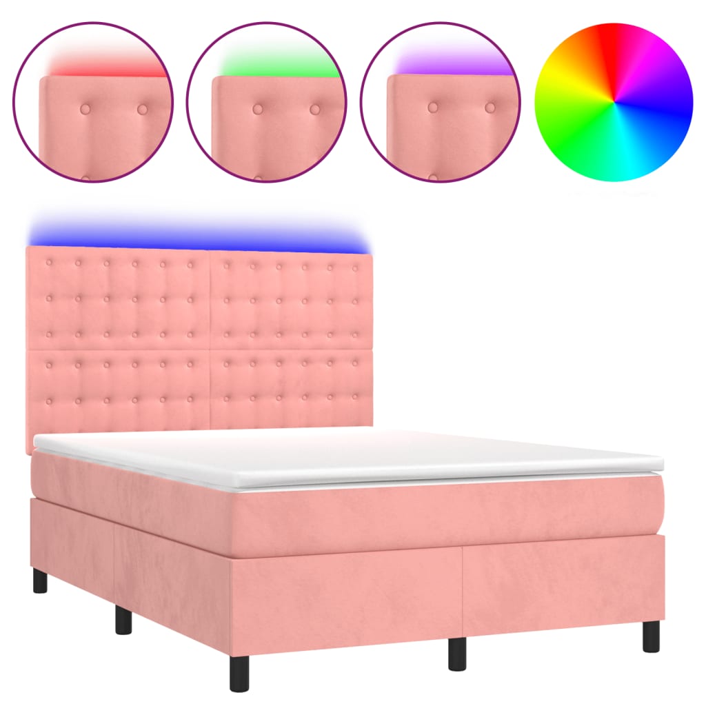 Sommier à lattes de lit matelas et LED Rose 140x190 cm Velours - XIOS