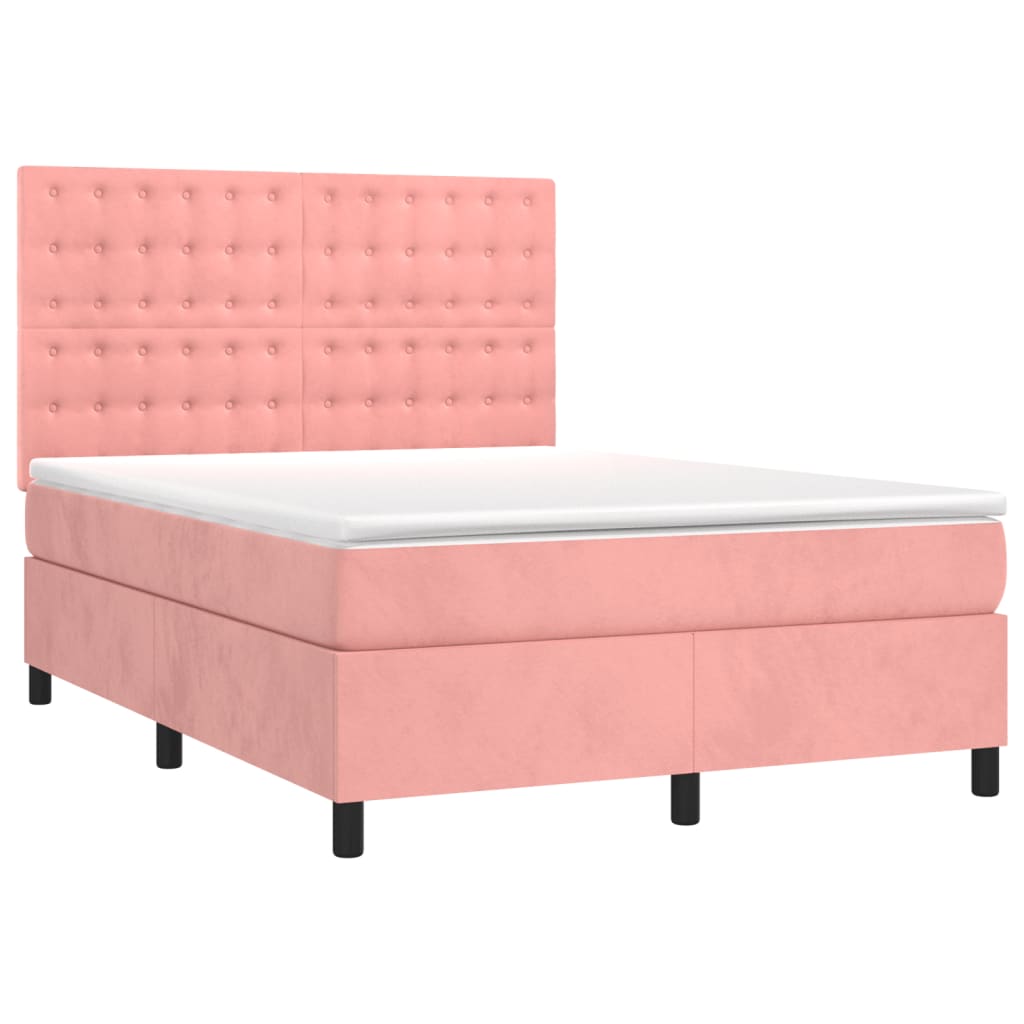 Sommier à lattes de lit matelas et LED Rose 140x190 cm Velours - XIOS