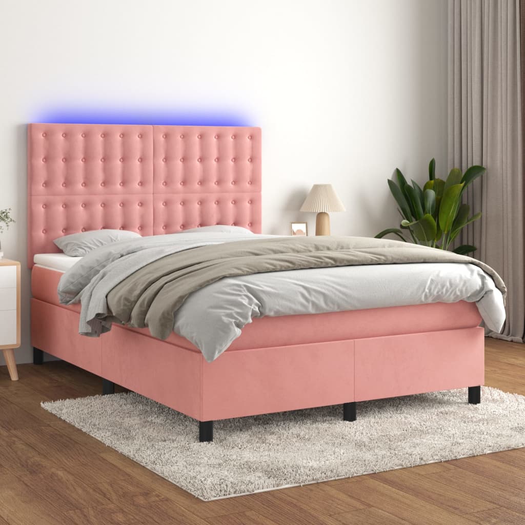 Sommier à lattes de lit matelas et LED Rose 140x190 cm Velours - XIOS