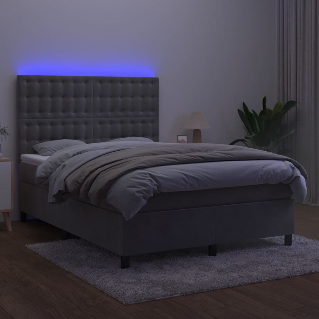 Sommier à lattes de lit matelas et LED Gris clair 140x200 cm - XIOS