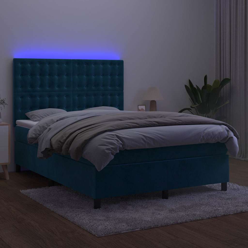 Sommier à lattes de lit matelas et LED Bleu foncé 140x200 cm
